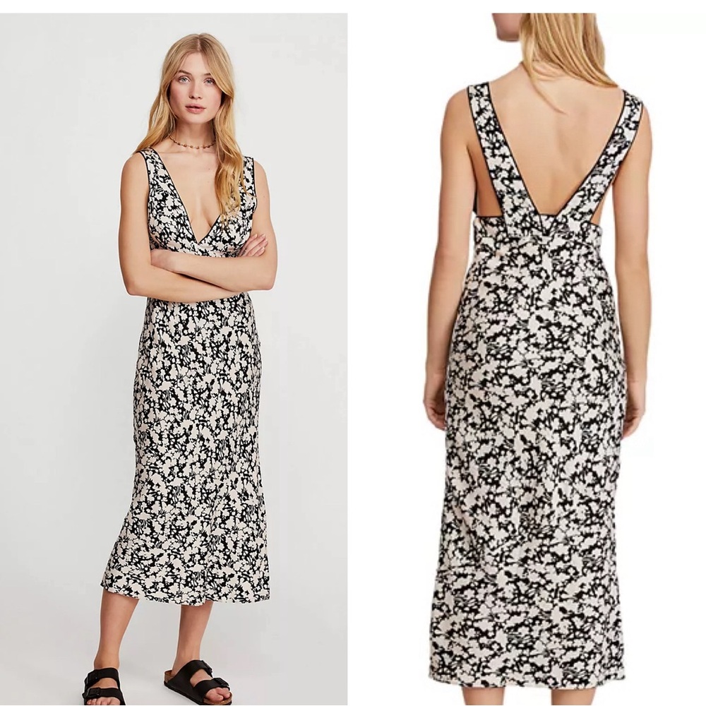 Free People Black and White Floral Midi Dress